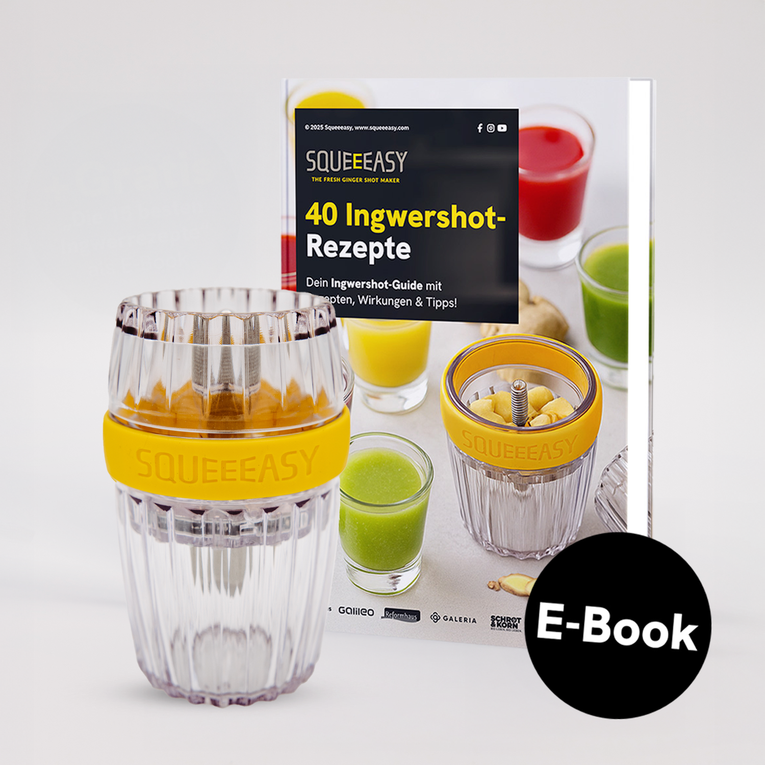 Ingwershot-Bundle: Ingwerpresse + 40 Ingwershot-Rezepte