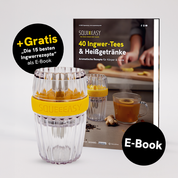 40 Ingwer-Tees & Heißgetränke + Squeeeasy Ingwerpresse